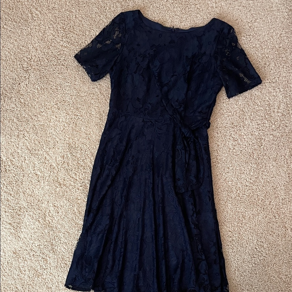Tahari ASL Navy Midi Lace Dress